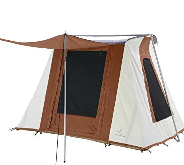 4-Season Canvas Cabin Tent - Waterproof & Reflective, with Mesh and Wide Doors (10x14 ft - Deluxe Brown).