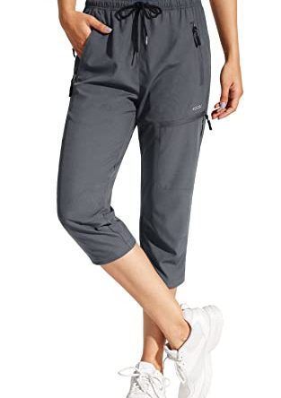 Women's Hiking Capris Pants Outdoor Lightweight Quick Dry Water Resistant UPF 50 Cargo Pants with Zipper Pockets Grey L