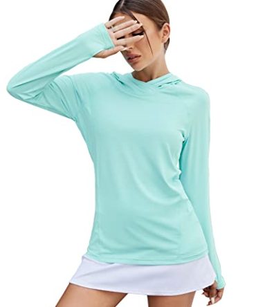 Stay Cool and Protected with our Women's Long Sleeve SPF Hooded Shirt! ☀️👚