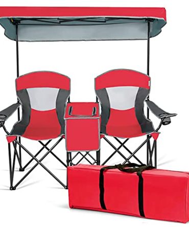 Double Camping Chair with Shade Canopy, 2-Person Folding Camp and Beach Chair