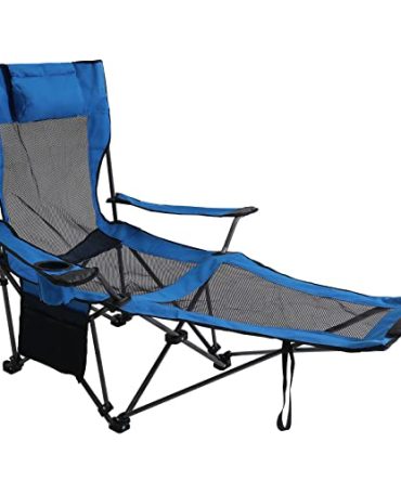 Folding Reclining Camping Chair Portable Camping Chair with Footrest, Storage Bag & Headrest, Royal Blue