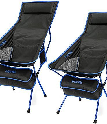 Folding Camp Chairs with Headrest & Pocket High Back