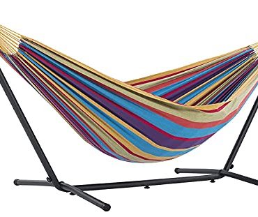 Vivere Double Cotton Hammock with Space Saving Steel Stand