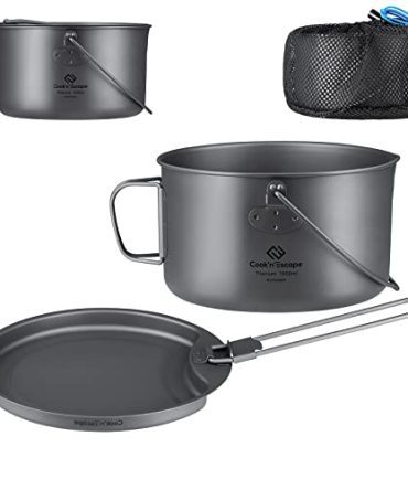 1500ml Titanium Camping Pot, 2 in 1 Cookware Set