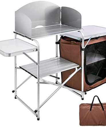 Outdoor 2-Tier Kitchen with Zippered Bag, Portable Folding Cook Table for BBQ