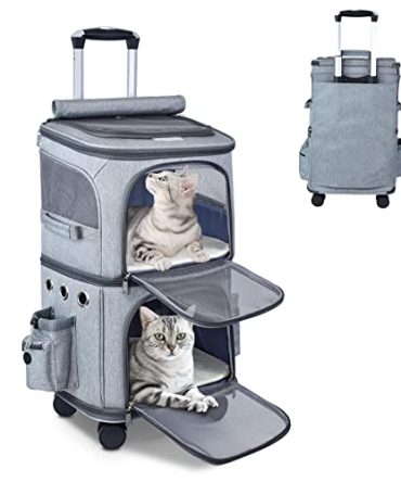 GJEASE Double-Compartment Pet Carrier with Wheels