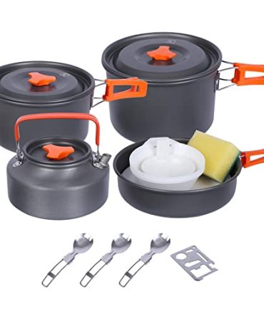 Hiking Camping Cookware Set for Family with Kettle