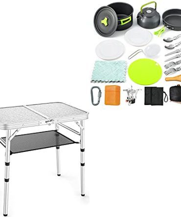 Adjustable Height Camping Table with Mesh Layer