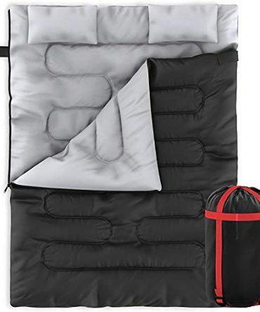 Zone Tech Double Camping Sleeping Bag with 2 Pillows – 3-4 Season