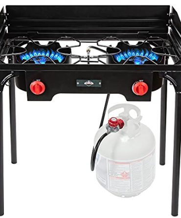 Hike Crew Cast Iron Double-Burner Outdoor Gas Stove, Portable Propane