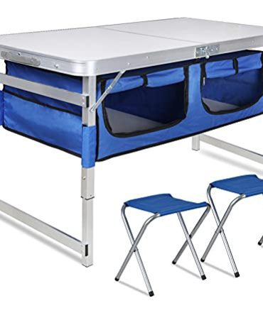 Portable Outdoor Aluminum Picnic Tables with Organizer and 2 Chairs