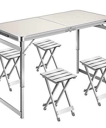 Adjustable Height Folding Picnic Table with 4 Stools Set