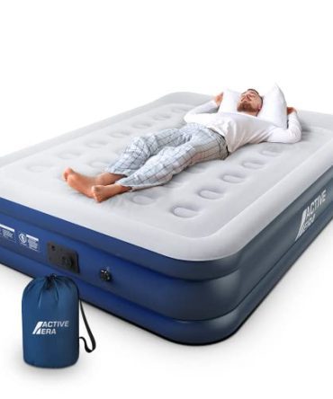 Queen Air Mattress with Built in Pump & Raised Pillow – Puncture Resistant