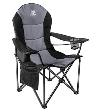 Camping Chair Oversized Padded Folding Quad Arm Chairs with Lumbar Back