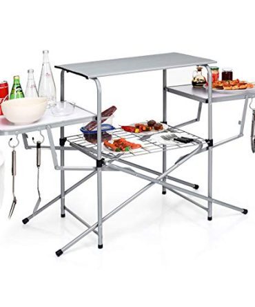 Aluminum Folding Camping Table, Outdoor Grill Table with Side Table, Hooks