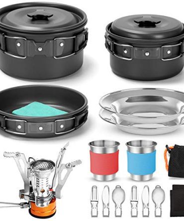 Camping Cookware Mess Kit with Folding Camping Stove