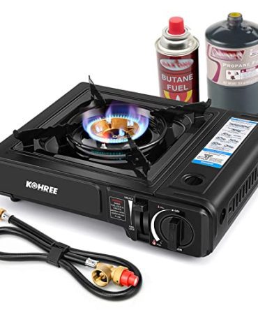 Portable Propane & Butane Gas Stove, Dual Fuel Camping Gas Burner with Brass Head