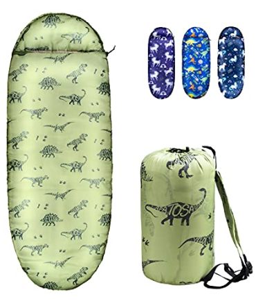 Kids Sleeping Bags for Boys – Military Green Dinosaur