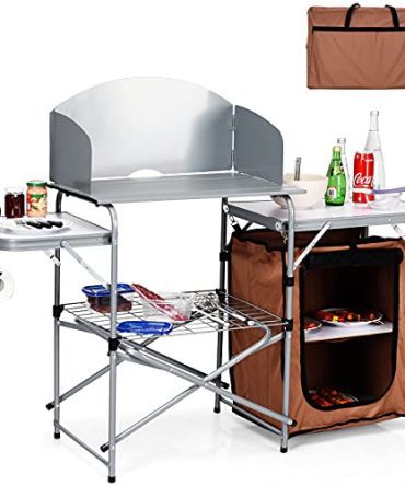 Giantex Folding Grill Table with 26'' Tabletop and Detachable Windscreen