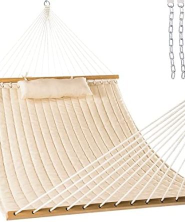 Fabric Hammock with Spreader Bars and Detachable Pillow