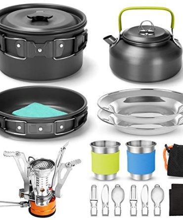 16pcs Camping Cookware Set with Folding Camping Stove, Non-Stick