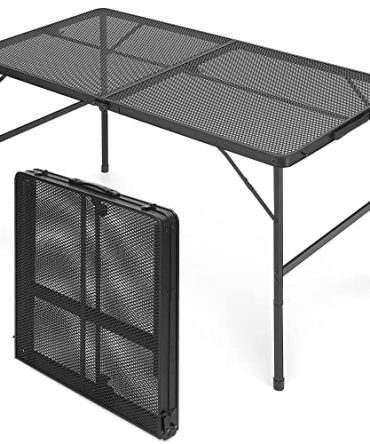 Adjustable Height Collapsible Table with Aluminum Top Mesh Layer