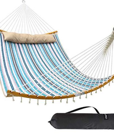 Double Hammock Swing Quilted Fabric with Folding Bamboo Spreader Bar & Pillow