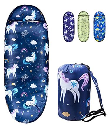 Kids Sleeping Bags for Girls – Unicorn Rainbow Space Navy