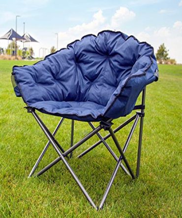 Blue Padded Cushion Outdoor Folding Lounge Patio Club Chair