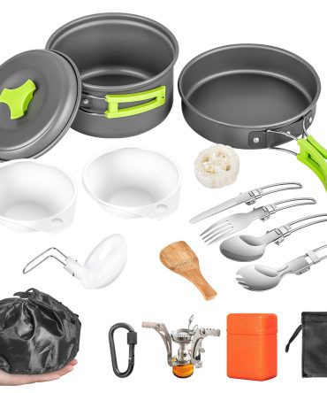 Non-Stick Cooking Backpacking with Folding Knife and Fork Set Mess Kit