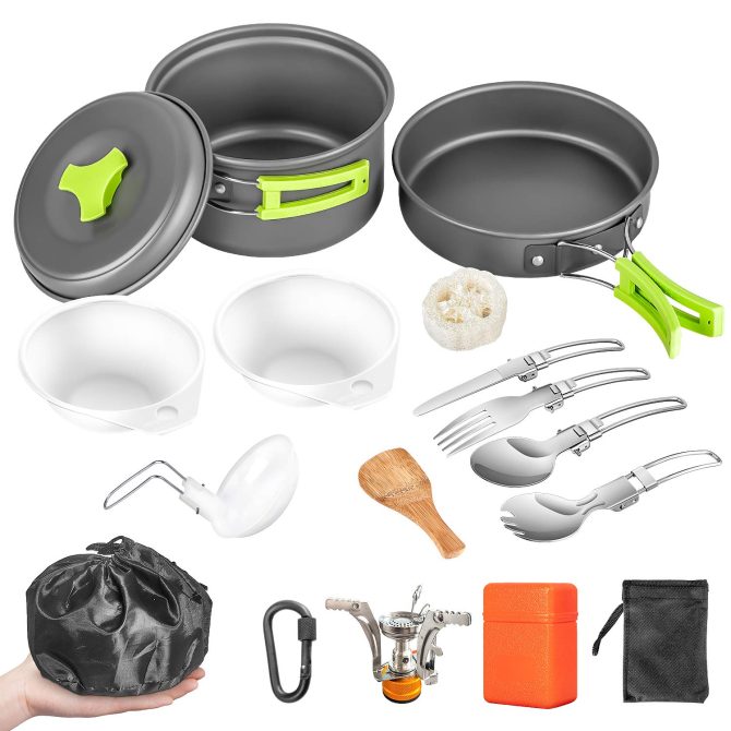 Non-Stick Cooking Backpacking with Folding Knife and Fork Set Mess Kit