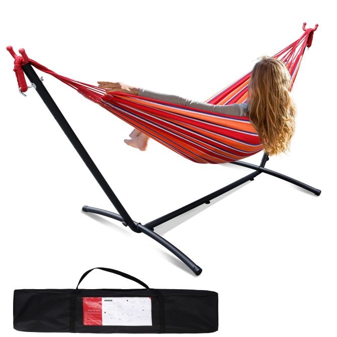 Hammock with Space Saving Heavy Duty Steel Stand