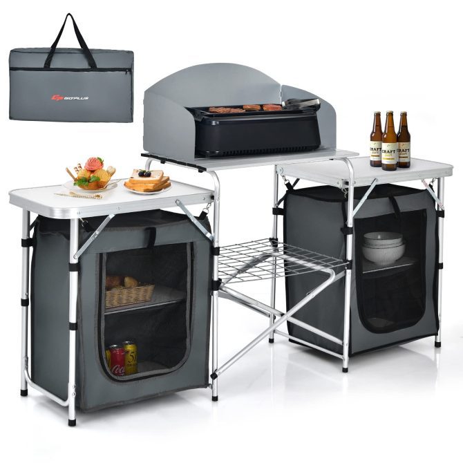 Folding Camping Kitchen Table with Storage