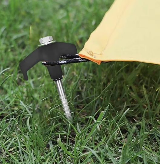 15-piece set of screw-in metal tent stakes with spiral design, ideal for quick and secure camping setups.