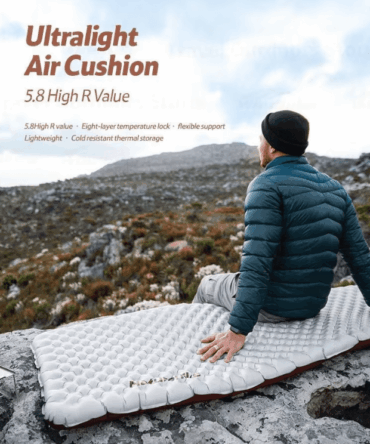 Lightweight silver Naturehike inflatable mat with high R-Value for warmth, perfect for camping and hiking. 